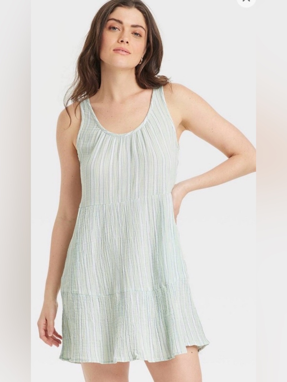 Universal Thread Sleeveless Tiered Cover-Up in Mint, White, Blue Stripes